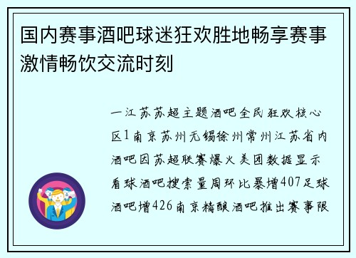 国内赛事酒吧球迷狂欢胜地畅享赛事激情畅饮交流时刻